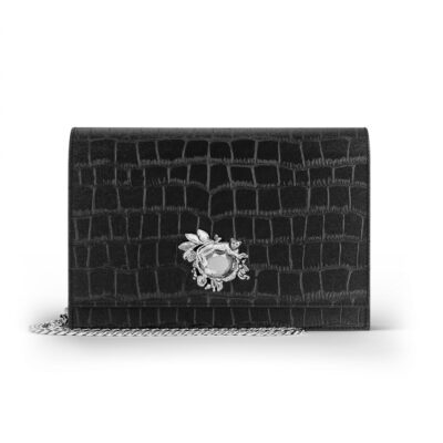 Pochette Jungle Pelle Croco Nera
